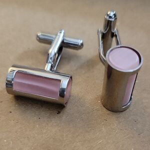 Moda Pink and Silver Cylinder Cufflinks